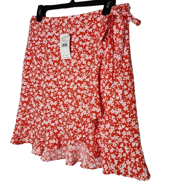 NWT J. Crew coral floral skirt.  Faux wrap.  Stretch waist. Ruffle Hem. … - Picture 6 of 16